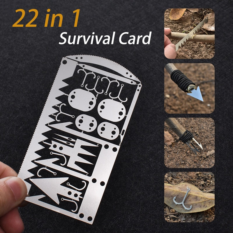22 in 1 Fishing Gear Hook Card Outdoor EDC Tools Outdoor Camping Supplies Multifunctional Survival Tools