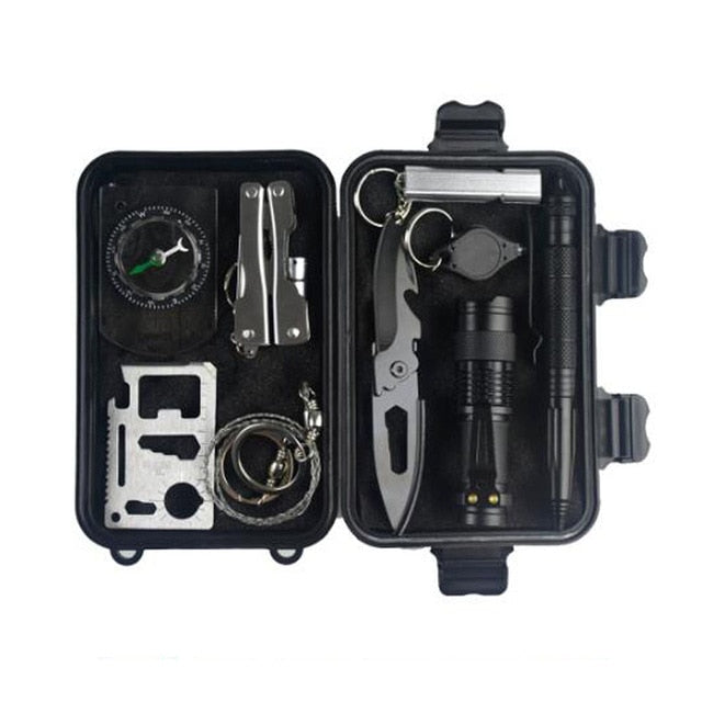 Emergency Survival Kit 80 in 1 Outdoor Survival Tool with Survival Bracelet Whistle Wood Cutter Water Bottle Clip Tactical Pen