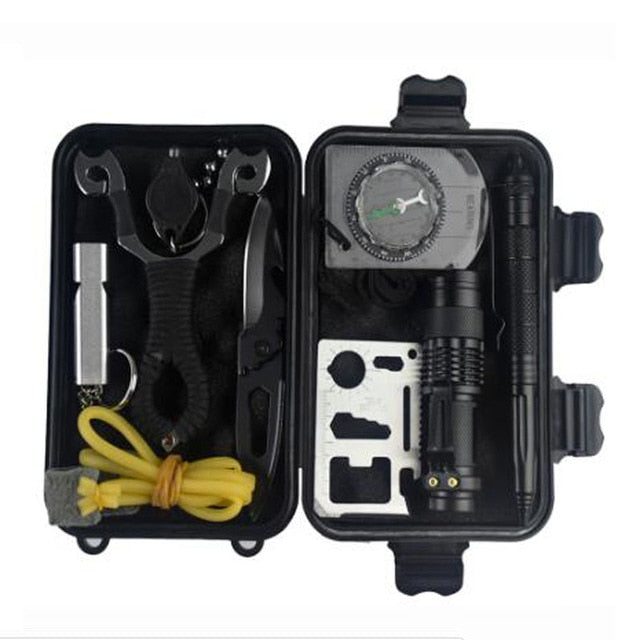 Emergency Survival Kit 80 in 1 Outdoor Survival Tool with Survival Bracelet Whistle Wood Cutter Water Bottle Clip Tactical Pen