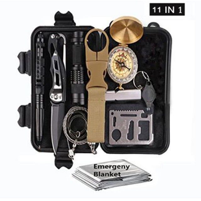 Emergency Survival Kit 80 in 1 Outdoor Survival Tool with Survival Bracelet Whistle Wood Cutter Water Bottle Clip Tactical Pen