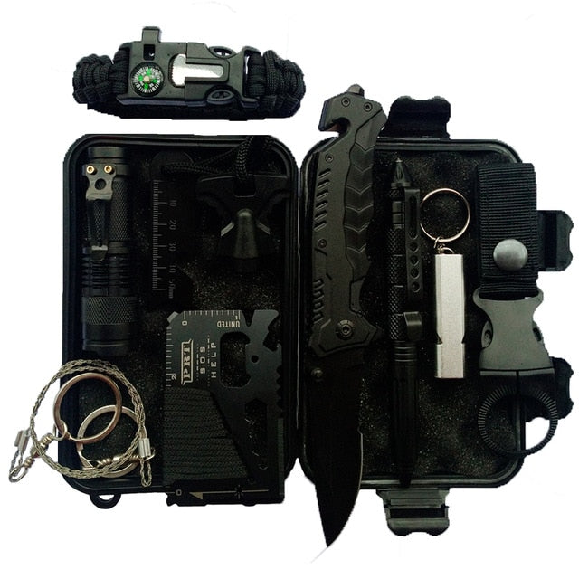 Emergency Survival Kit 80 in 1 Outdoor Survival Tool with Survival Bracelet Whistle Wood Cutter Water Bottle Clip Tactical Pen
