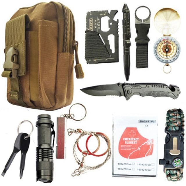 Emergency Survival Kit 80 in 1 Outdoor Survival Tool with Survival Bracelet Whistle Wood Cutter Water Bottle Clip Tactical Pen