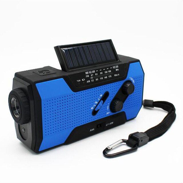 Emergency Solar Hand Crank Portable Radio with NOAA AM/FM LED Flashlight Reading Lamp 2000mAh Power Bank USB Charger SOS Alarm