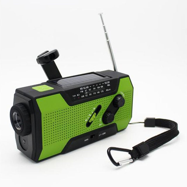 Emergency Solar Hand Crank Portable Radio with NOAA AM/FM LED Flashlight Reading Lamp 2000mAh Power Bank USB Charger SOS Alarm