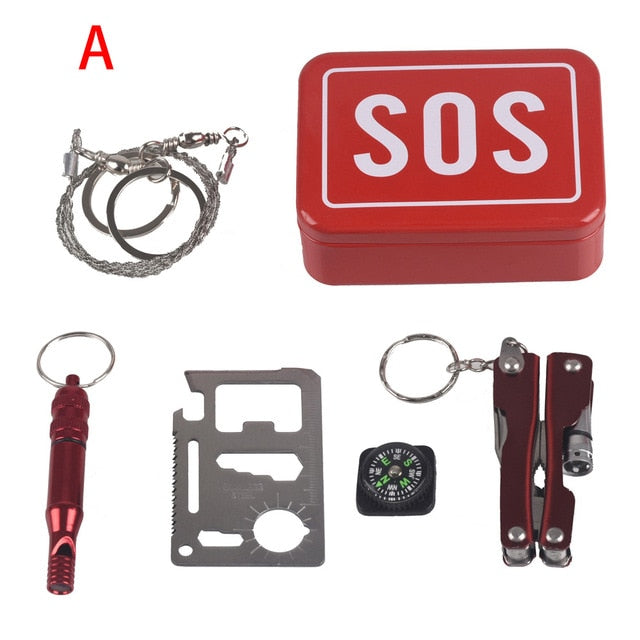 Outdoor Emergency survival kit Camping equipment box self-help box SOS for Camping Hiking saw whistle compass tools