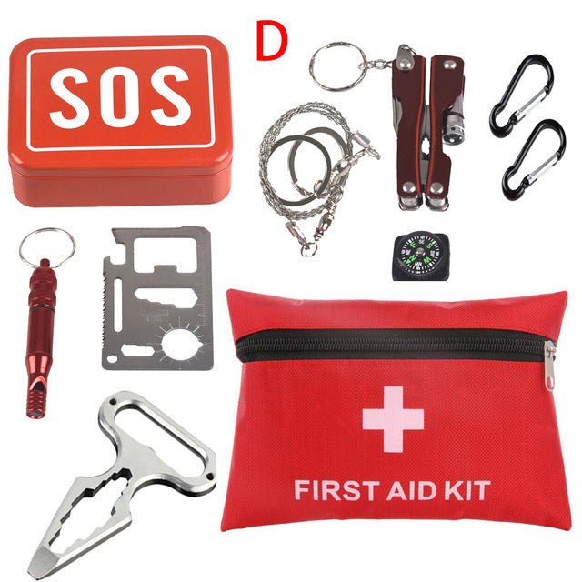 Outdoor Emergency survival kit Camping equipment box self-help box SOS for Camping Hiking saw whistle compass tools