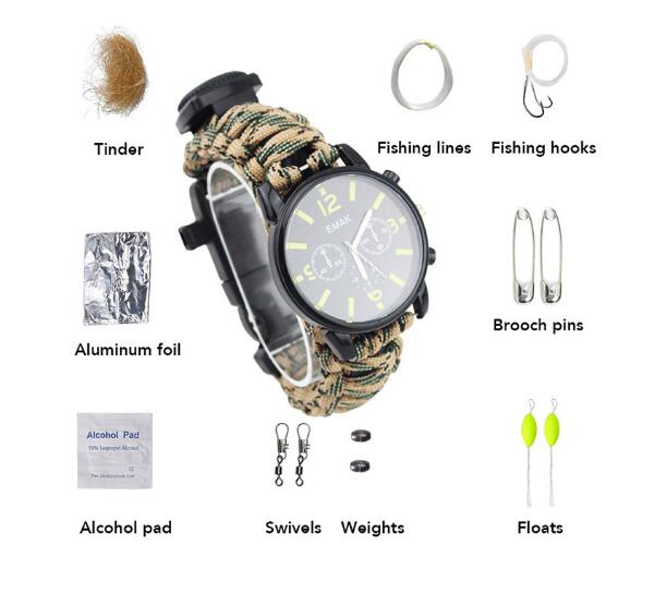 Outdoor Survival watch first aid kit camping equipment multitool men's watch earthquake relief self-denfense survival tool
