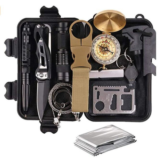 Emergency survival kit survival first aid kit SOS tactical tool flashlight with Molle bag suitable for camping adventure