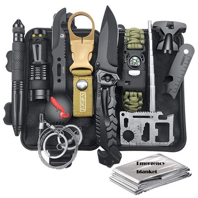 Emergency survival kit survival first aid kit SOS tactical tool flashlight with Molle bag suitable for camping adventure