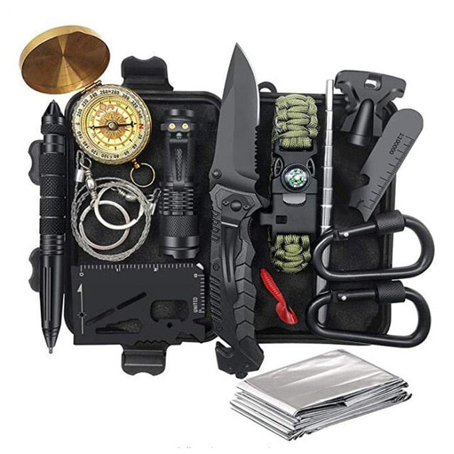 Emergency survival kit survival first aid kit SOS tactical tool flashlight with Molle bag suitable for camping adventure