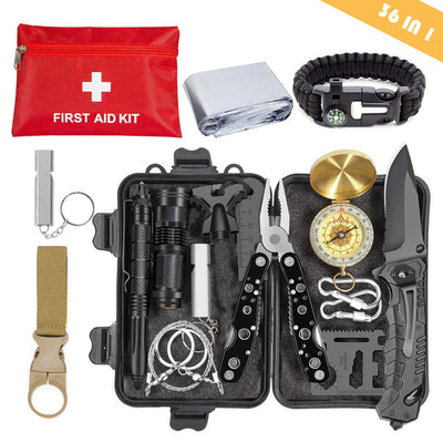 Emergency survival kit survival first aid kit SOS tactical tool flashlight with Molle bag suitable for camping adventure