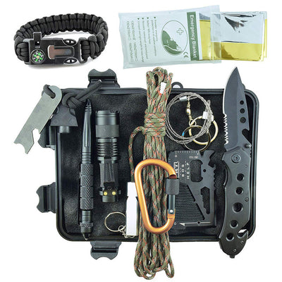 Emergency survival kit survival first aid kit SOS tactical tool flashlight with Molle bag suitable for camping adventure