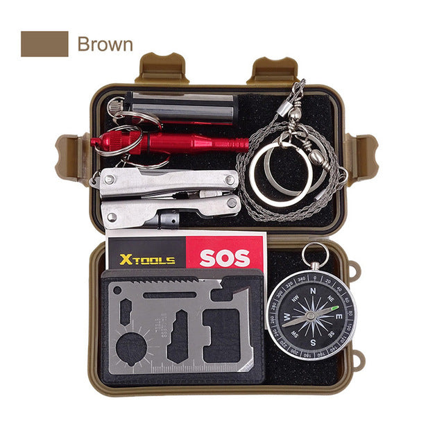 Bushcraft Outdoor Tools Tactical Survival Kit Set SOS Emergency Gear EDC Mini Multi Tool Multitool Gadgets Box Camping Equipment