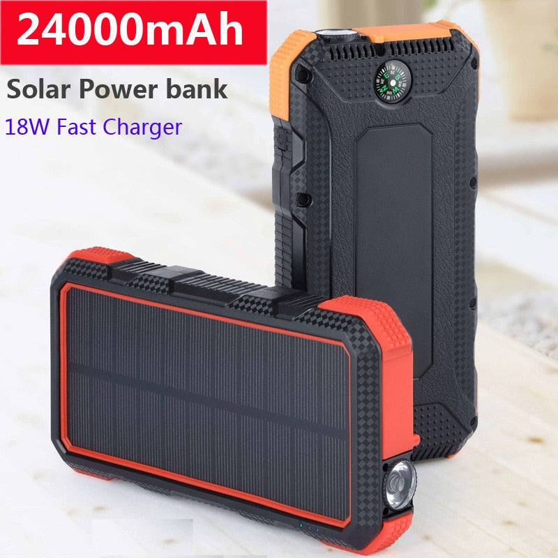Portable 24000mAh Solar Power Bank Dual USB External Battery Solar Charger 18W Fast Charger Powerbank For smartphones For laptop