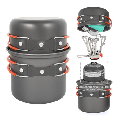 Outdoor Camping Cookware Set Marching Utensils Tableware Cooking Stove Kit Travel Pan Hiking Picnic Camping Tools for 1-2 Person