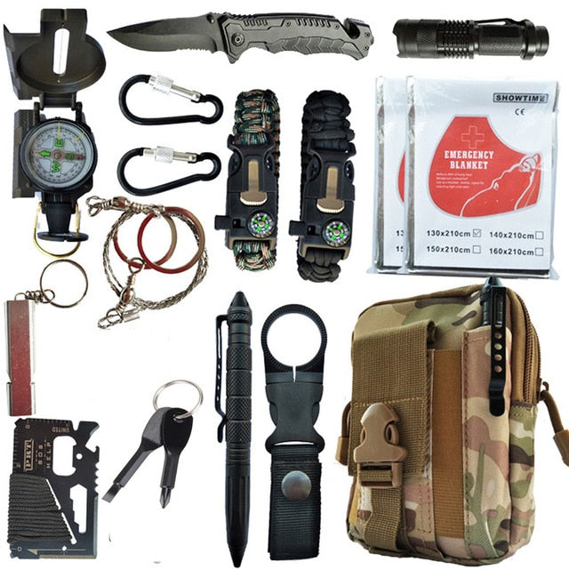 Outdoor Emergency 16 in 1 Survival kit Camping Multifunction First aid SOS EDC Supplies Tactical for Wilderness tool