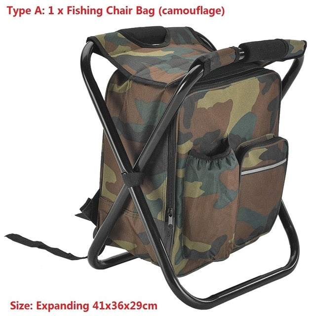 Folding Camping Fishing Chair Stool Portable Backpack Cooler Insulated Picnic Bag Hiking Seat Table Bags Pesca Tackle Mochila