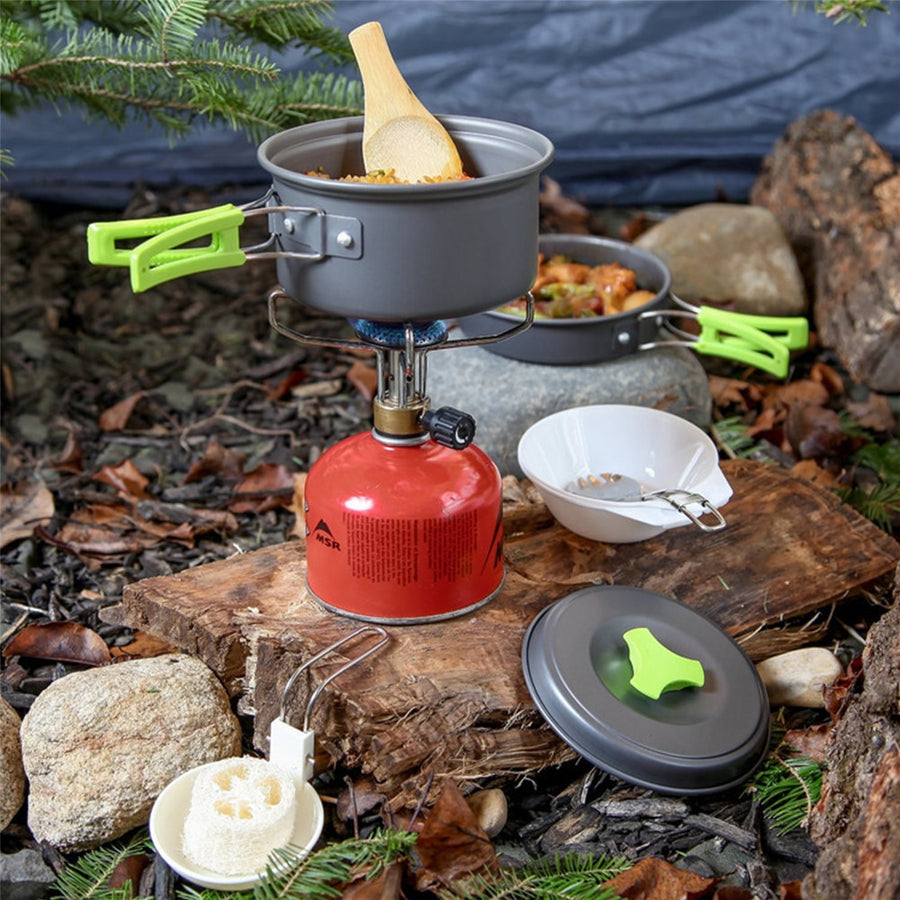 Outdoor Camping Cookware Set Marching Ultralight Tableware Cooking Stove Kit Travel Pan Hiking Picnic Camping Tools 1-2 Person