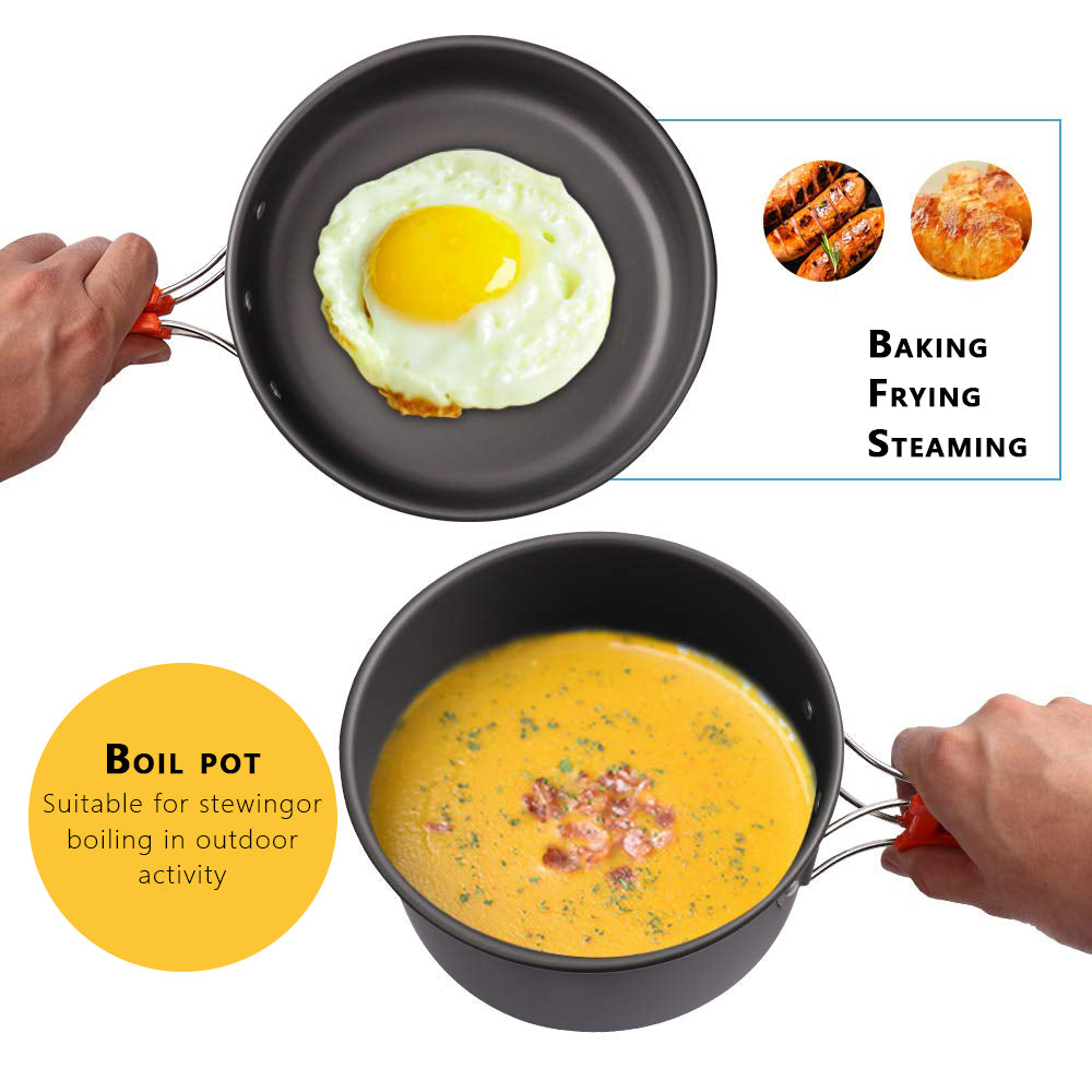 Outdoor Camping Cookware Set Marching Ultralight Tableware Cooking Stove Kit Travel Pan Hiking Picnic Camping Tools 1-2 Person