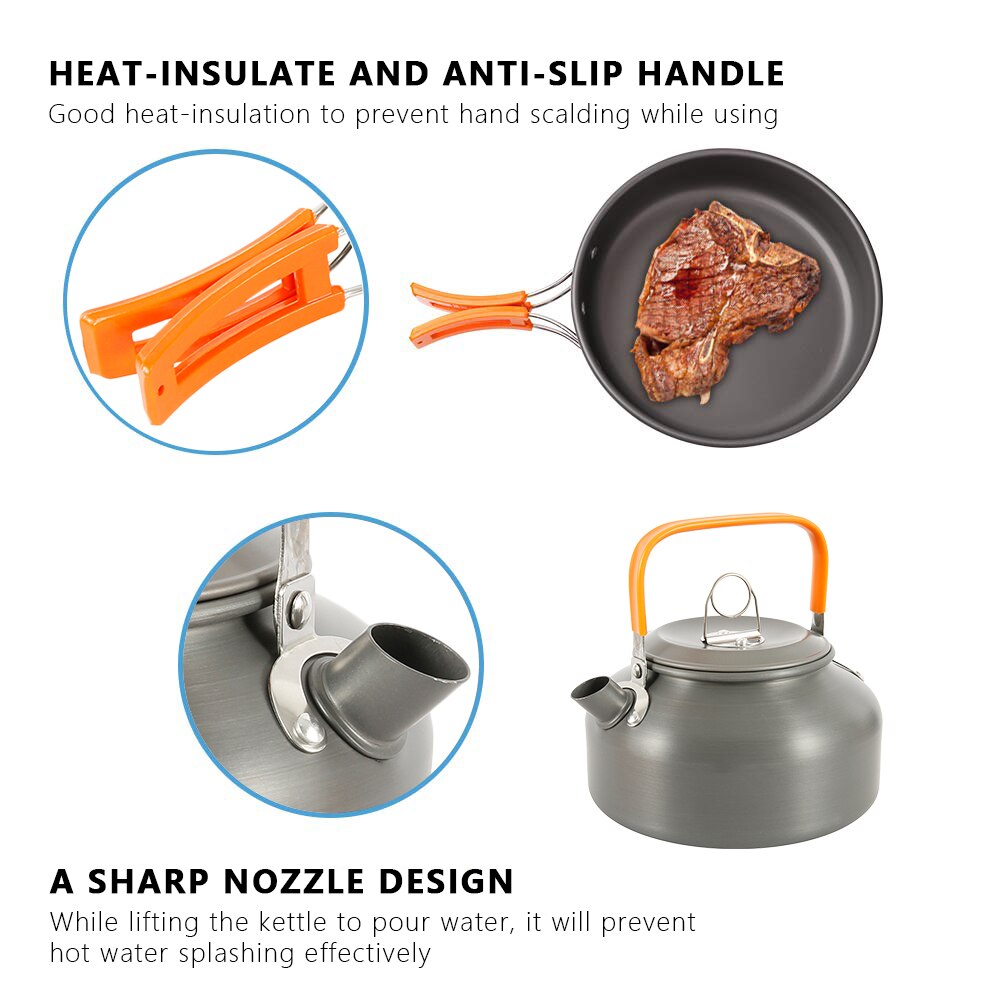 Outdoor Camping Cookware Set Marching Ultralight Tableware Cooking Stove Kit Travel Pan Hiking Picnic Camping Tools 1-2 Person