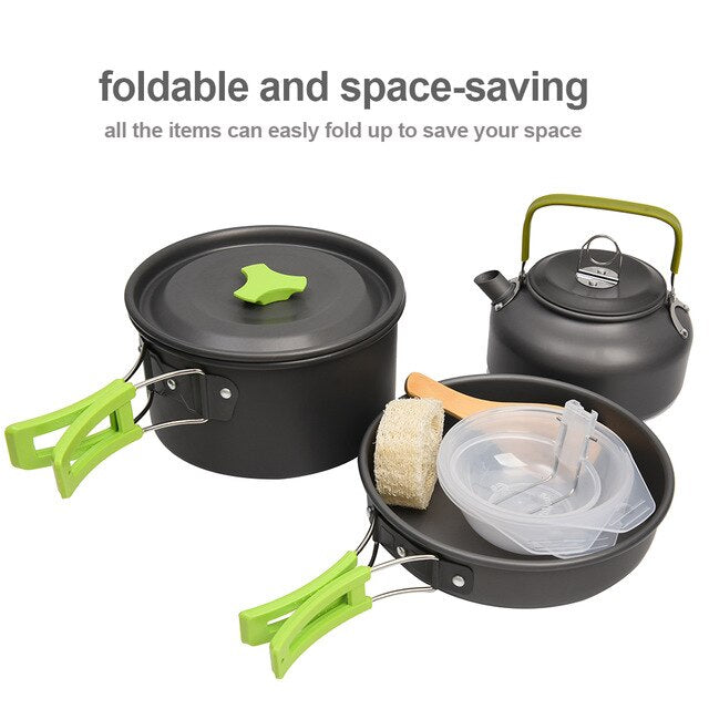 Outdoor Camping Cookware Set Marching Ultralight Tableware Cooking Stove Kit Travel Pan Hiking Picnic Camping Tools 1-2 Person