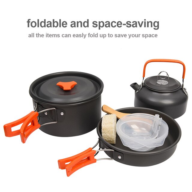 Outdoor Camping Cookware Set Marching Ultralight Tableware Cooking Stove Kit Travel Pan Hiking Picnic Camping Tools 1-2 Person