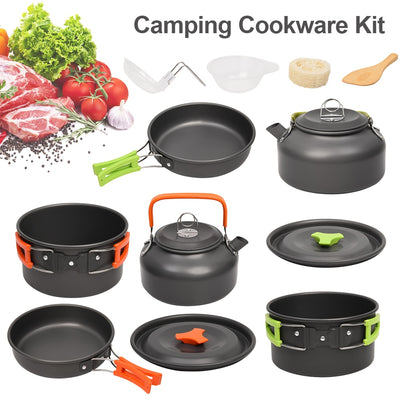 Outdoor Camping Cookware Set Marching Ultralight Tableware Cooking Stove Kit Travel Pan Hiking Picnic Camping Tools 1-2 Person