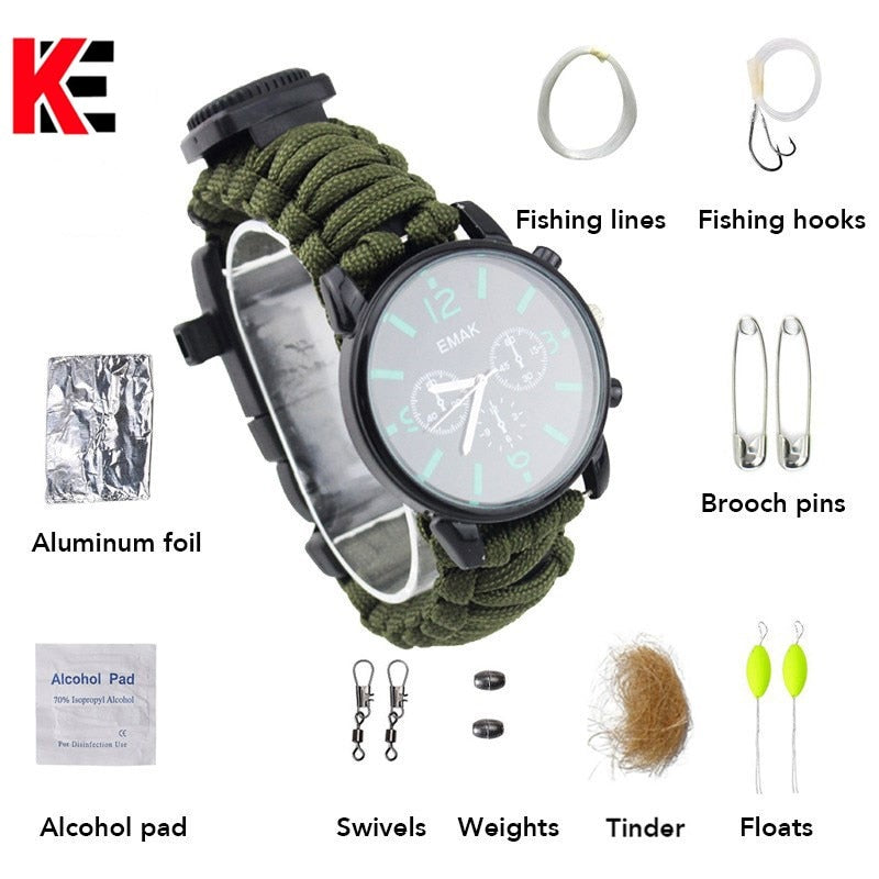 Outdoor Survival watch first aid kit camping equipment multitool men's watch earthquake relief self-denfense survival tool